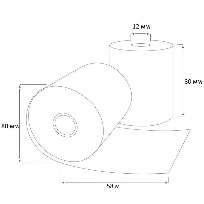 Чековая лента 80х80 термо В ( 72 кол-во в коробке 58 метров в ролике 48 г/м2 плотность )