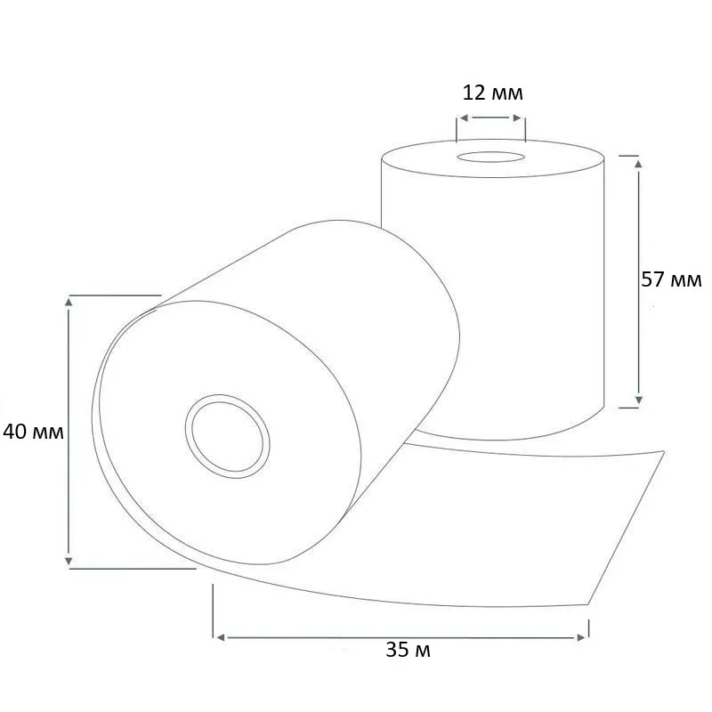 Чековая лента 57х40 термо С ( 132 кол-во в коробке 35 метров в ролике 44 г/м2 плотность )