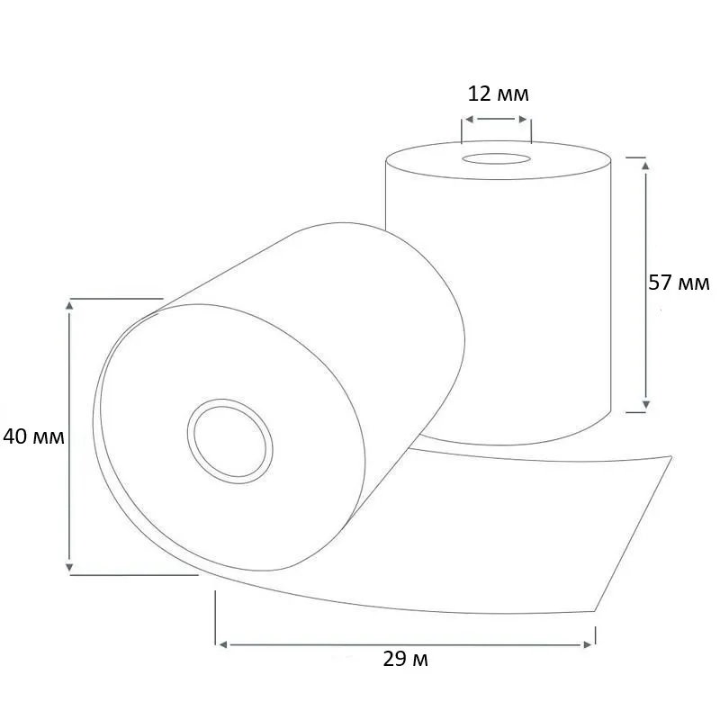 Чековая лента 57х40 термо А ( 156 кол-во в коробке 29 метров в ролике 48 г/м2 плотность )