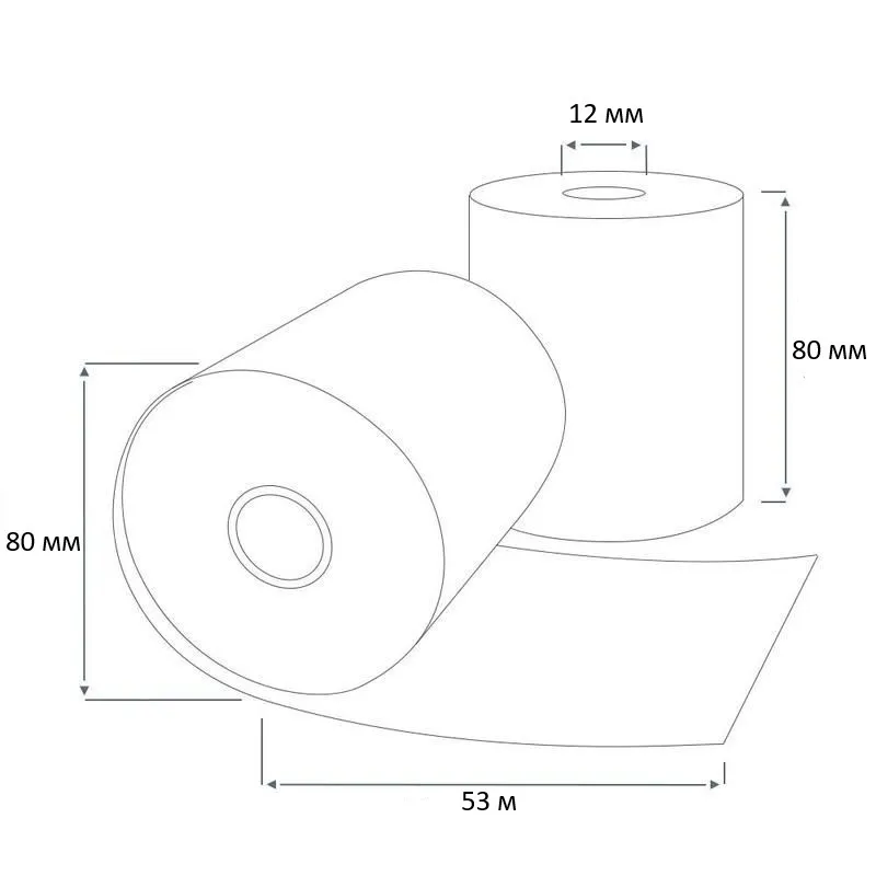 Чековая лента 80х80 термо С ( 72 кол-во в коробке 53 метров в ролике 44 г/м2 плотность )