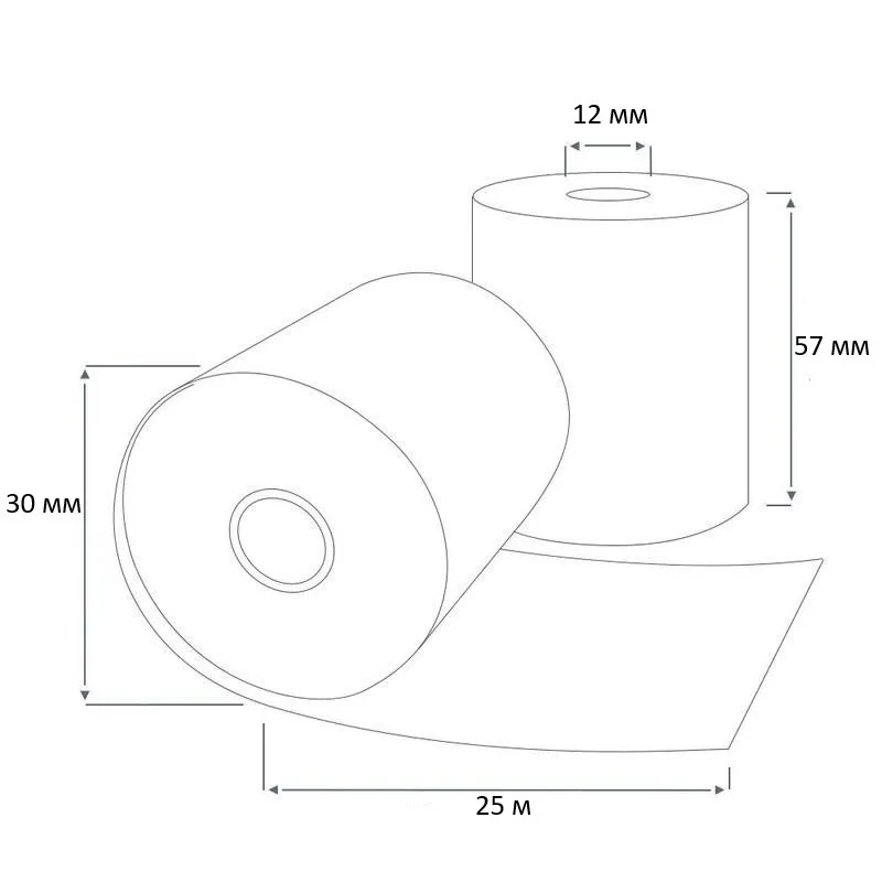Чековая лента 57х30 термо С ( 208 кол-во в коробке 25 метров в ролике 44 г/м2 плотность )