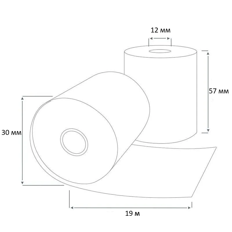 Чековая лента 57 термо А ( 240 кол-во в коробке 19 метров в ролике 48 г/м2 плотность )