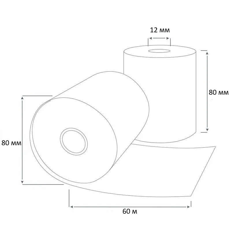 Чековая лента 80х80 термо ( 72 кол-во в коробке 60 метров в ролике 48 г/м2 плотность )