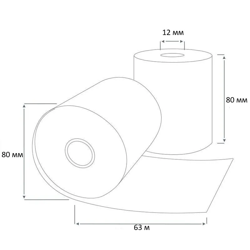 Чековая лента 80х80 термо А ( 54 кол-во в коробке 63 метров в ролике 48 г/м2 плотность )