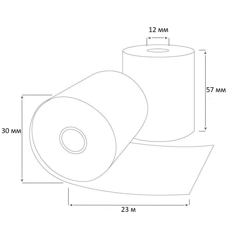 Чековая лента 57х30 термо Д ( 208 кол-во в коробке 23 метров в ролике 48 г/м2 плотность )